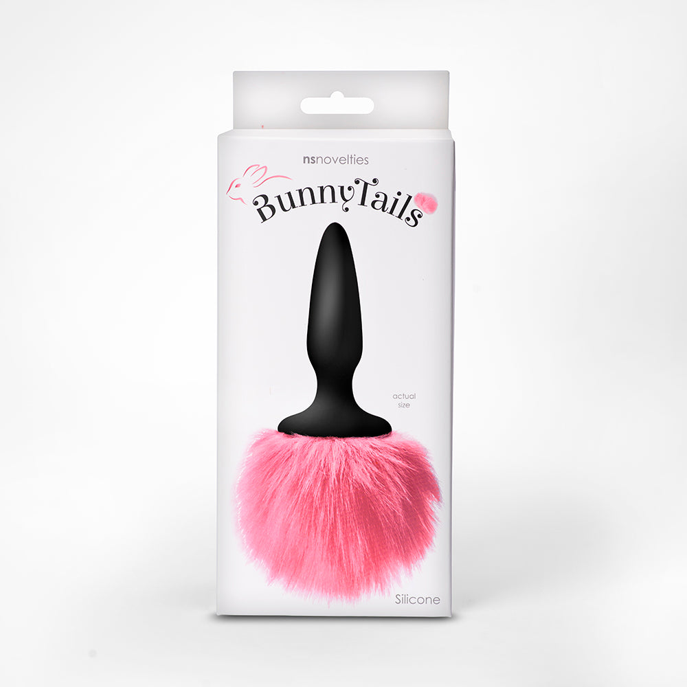 Ns Novelties Bunny Tails Mini Silicone Butt Plug - Pink Fur - Black