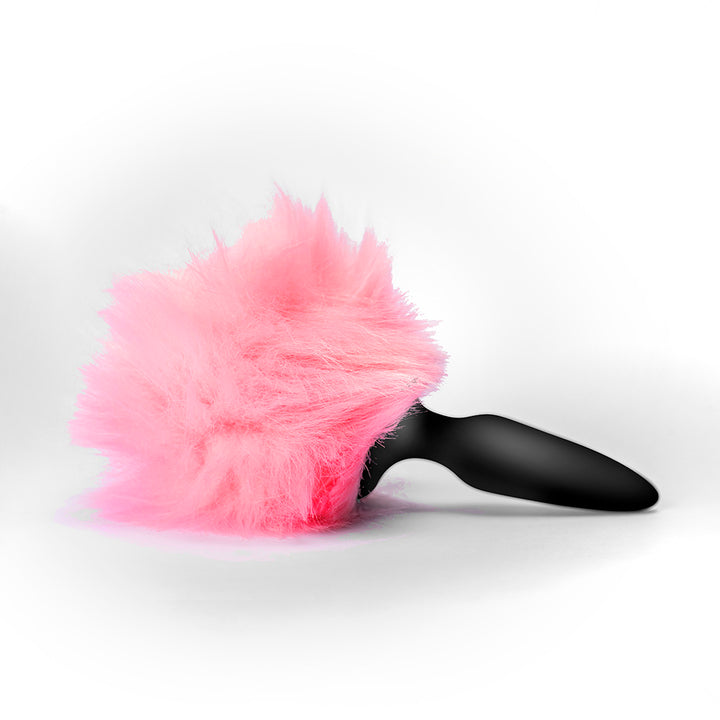 Ns Novelties Bunny Tails Mini Silicone Butt Plug - Pink Fur - Black