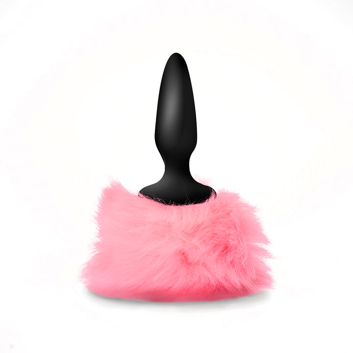 Ns Novelties Bunny Tails Mini Silicone Butt Plug - Pink Fur - Black